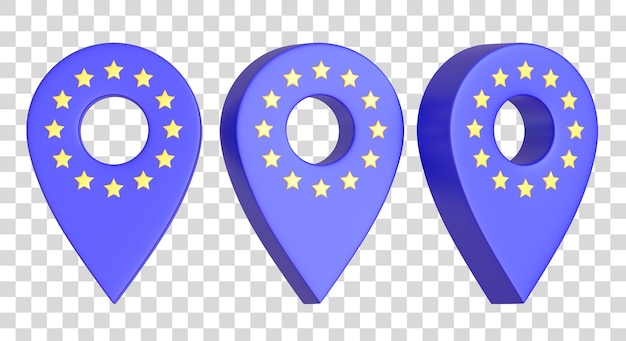 Europe glossy map pin isolated on a white background 3D render illustration