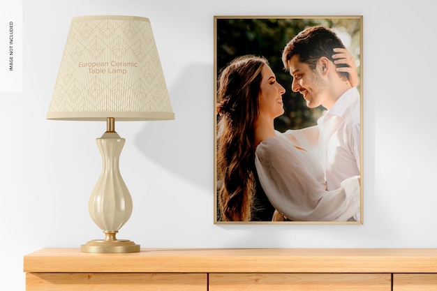 European Ceramic Table Lamp with Frame Mockup
