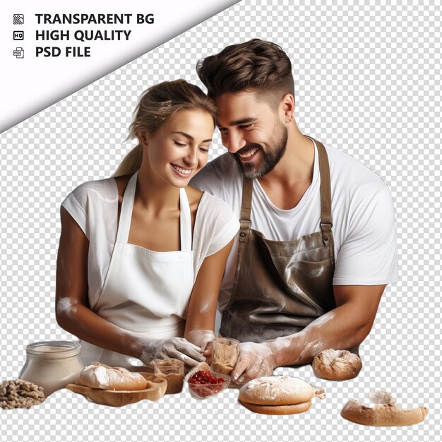 European couple baking ultra realistic style white backgr