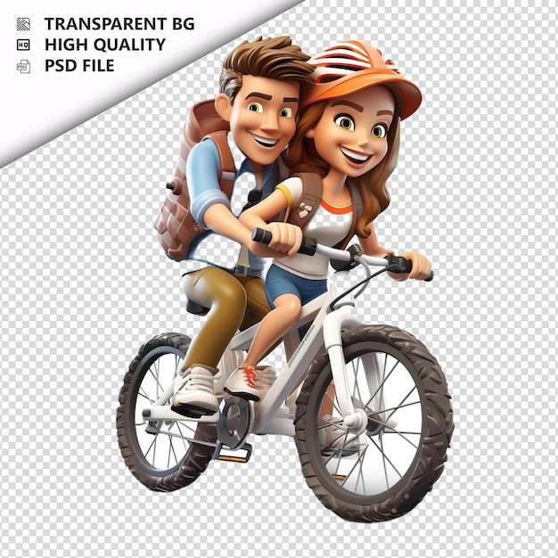 PSD european couple biking 3d cartoon style white background