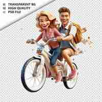PSD Европейская пара на велосипеде 3d мультфильмный стиль белый фон
