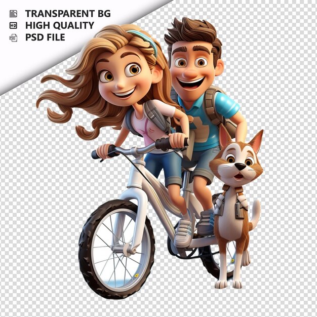 European couple biking 3d cartoon style white background