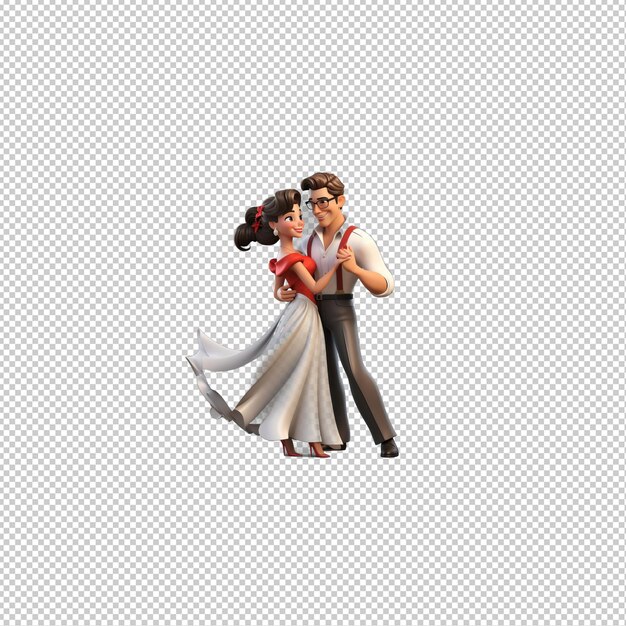 PSD european couple dancing 3d cartoon stijl doorzichtige achtergrond