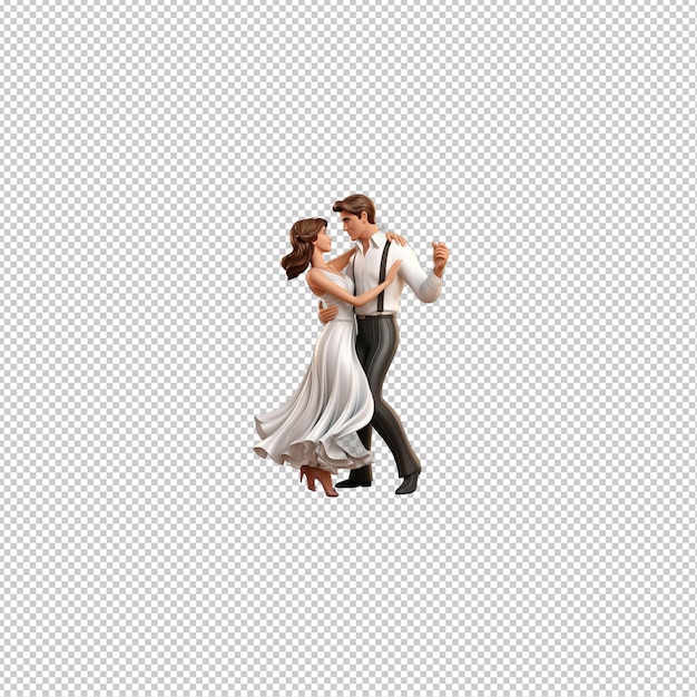 PSD european couple dancing 3d cartoon style transparent background