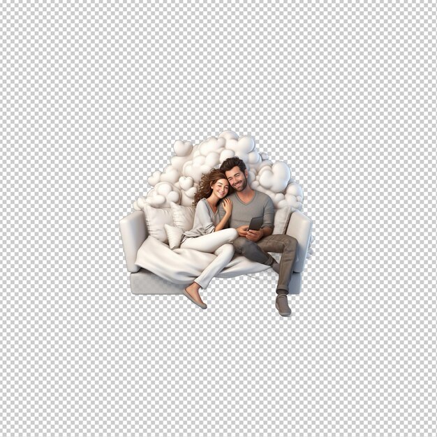 PSD coppia europea che sogna sullo sfondo trasparente in stile cartone animato 3d