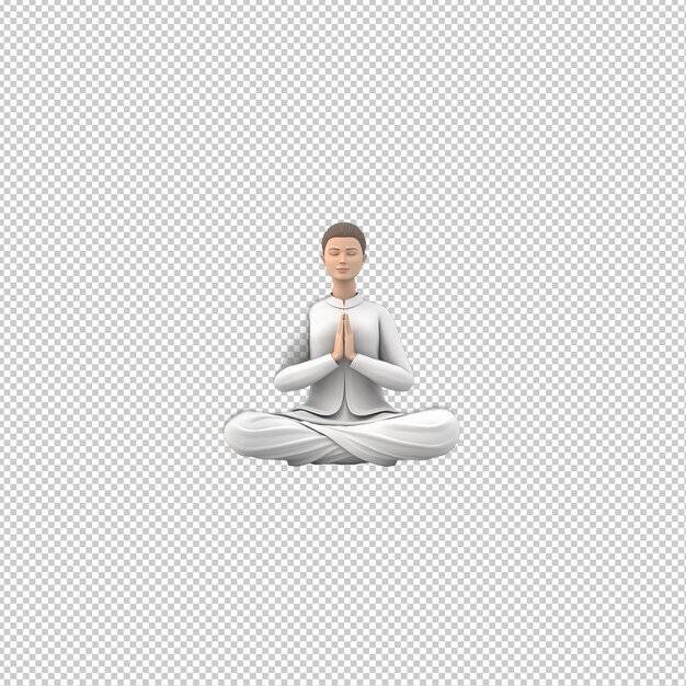 PSD european couple meditating 3d cartoon style transparent backgro