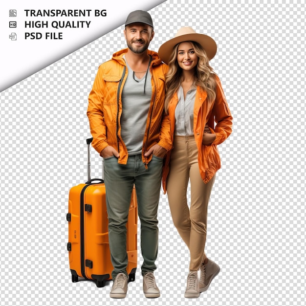 European couple traveling ultra realistic style white bac