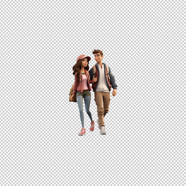 PSD european couple walking 3d cartoon stijl doorzichtige achtergrond