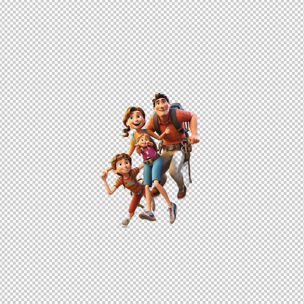 PSD european family climbing 3d cartoon style transparent backgroun