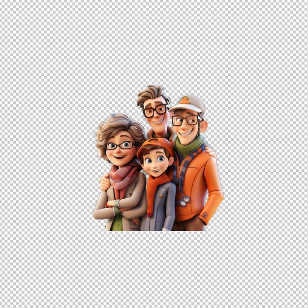 PSD european family dreaming 3d cartoon style transparent backgroun