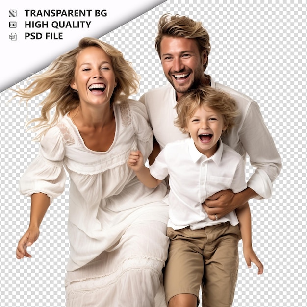 European family playing ultra realistic style white backg