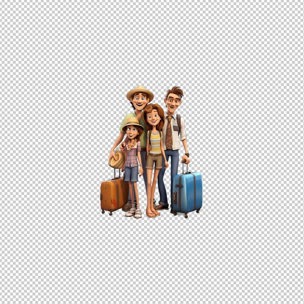 PSD european family traveling 3d cartoon style transparent backgrou