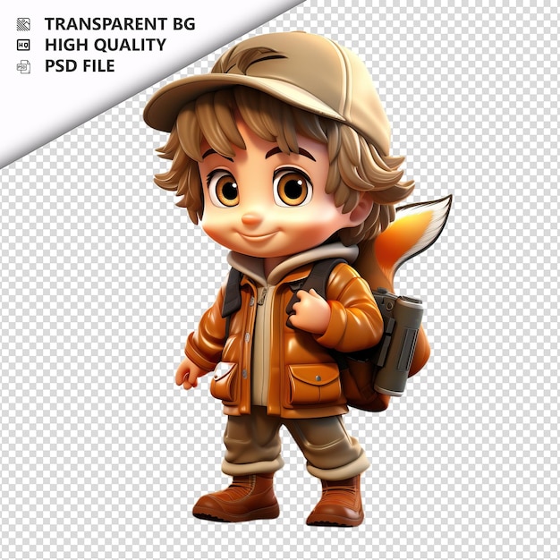 PSD european kid hunting 3d cartoon style white background is