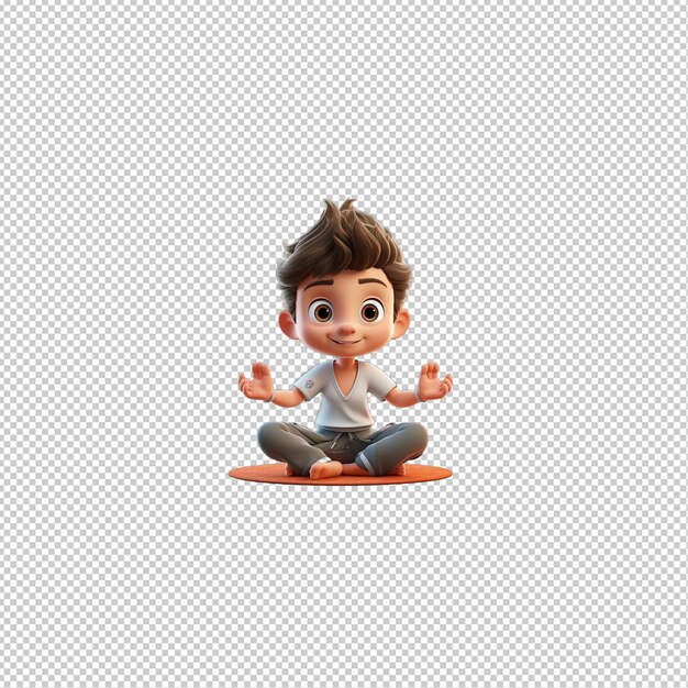 European Kid Yoga 3D Cartoon Style transparent background isola