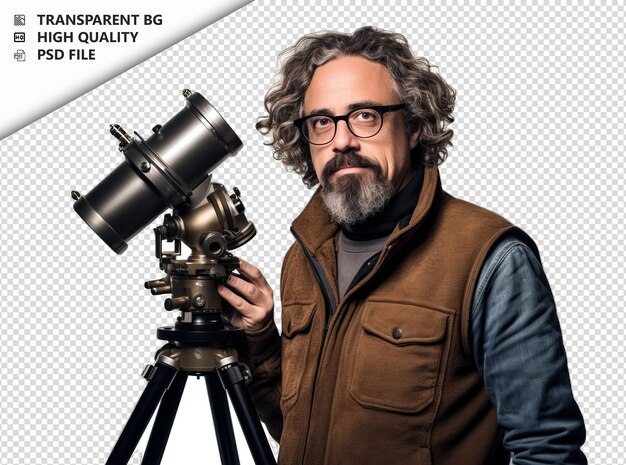 PSD european man astronomer on white background white isolate