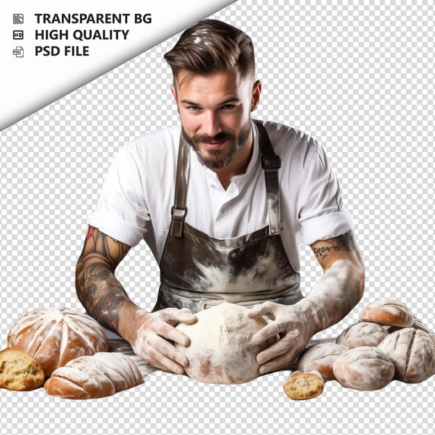 PSD uomo europeo al forno in stile ultra realistico sullo sfondo bianco