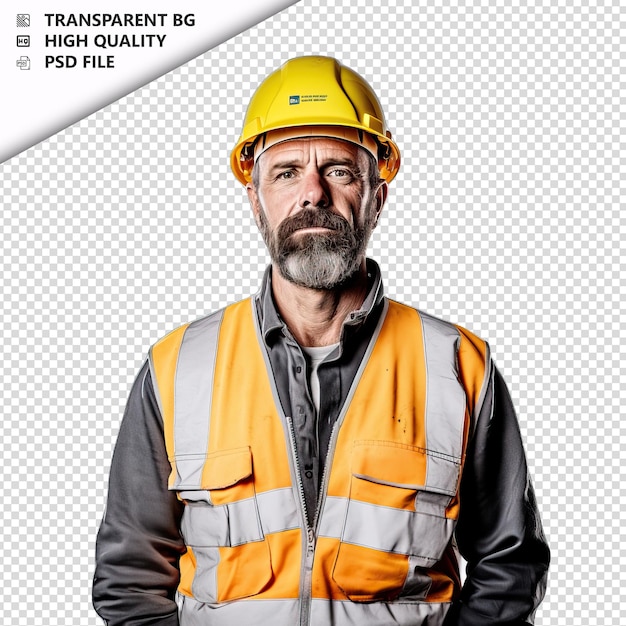 PSD european man construction worker on white background whit