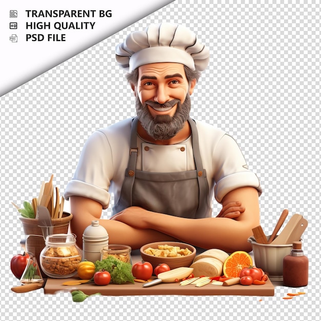 PSD european man cooking 3d cartoon style white background is