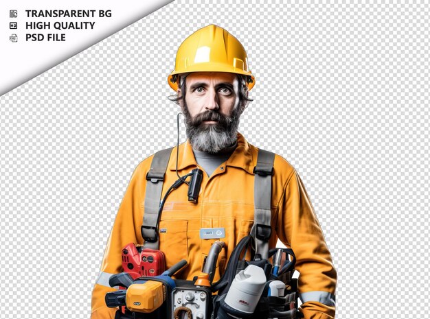 PSD european man electrician on white background white isolat