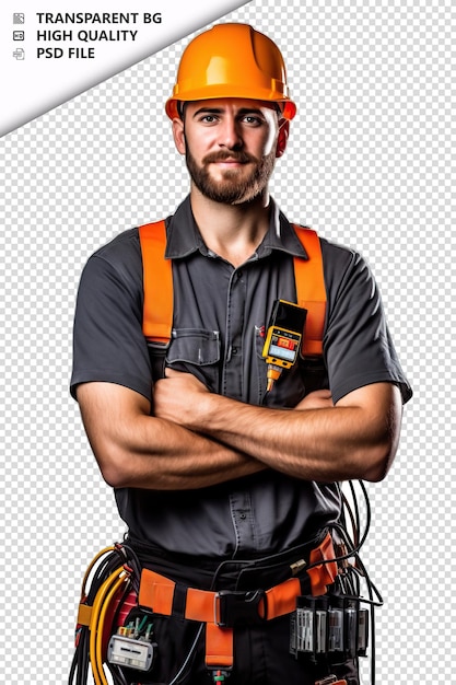 European man electrician on white background white isolat