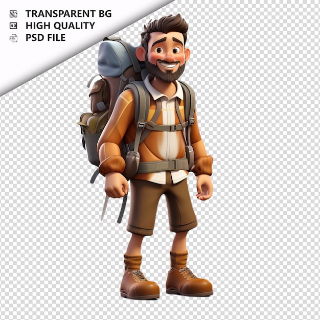 PSD european man hiking 3d cartoon style white background iso