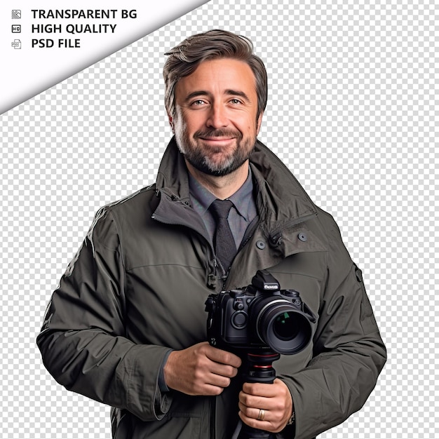 PSD european man meteorologist on white background white isol