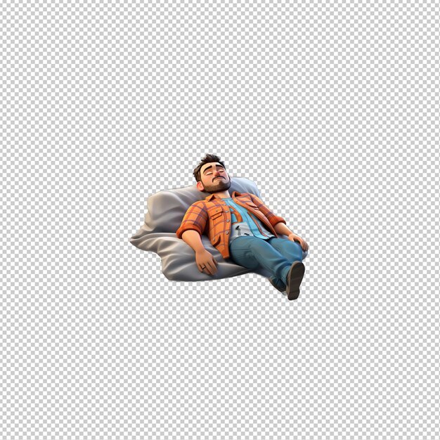 European man napping 3d cartoon stijl doorzichtige achtergrond is