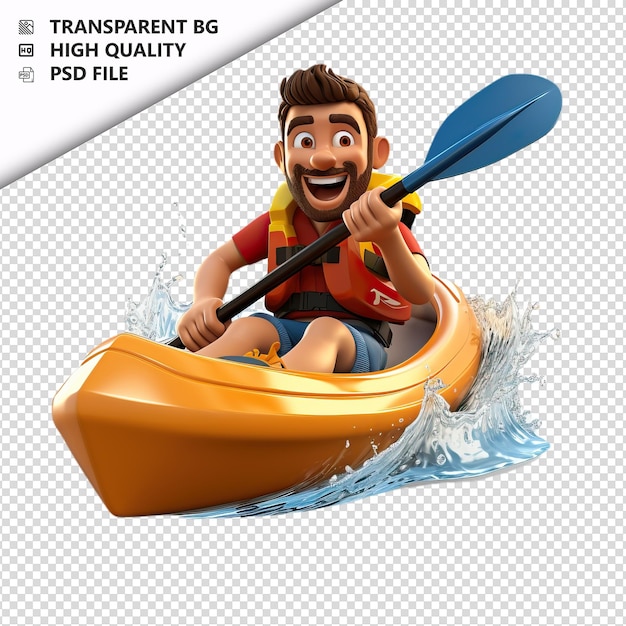 PSD european man paddling 3d cartoon stijl witte achtergrond i