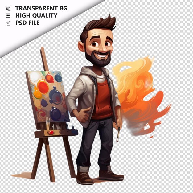 PSD european man painting 3d cartoon style white background i