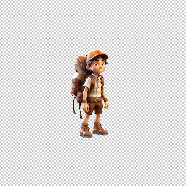 PSD european person hiking 3d cartoon style transparent background