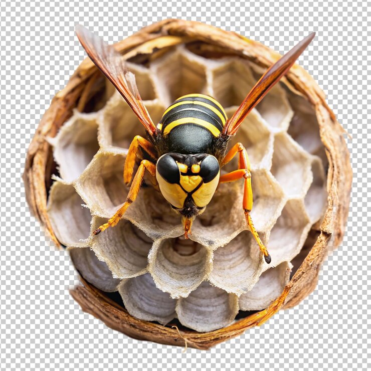 PSD european wasp in nest polistes associus on transparent background