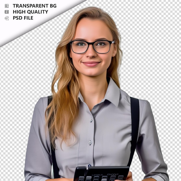 PSD european woman accountant on white background white isola