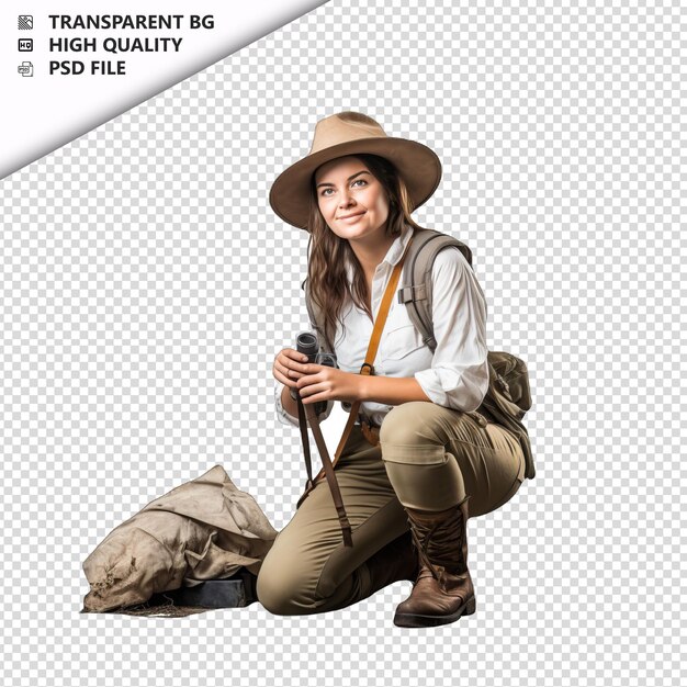 PSD european woman archaeologist on white background white is