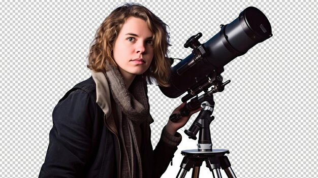 PSD ヨーロッパの女性天文学者 psd 透明な白い孤立