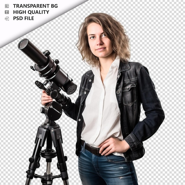 European woman astronomer on white background white isola