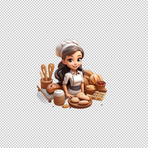 PSD european woman baking 3d cartoon style transparent background i