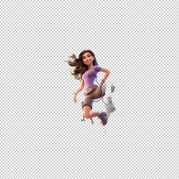 European woman climbing 3d cartoon style transparent background