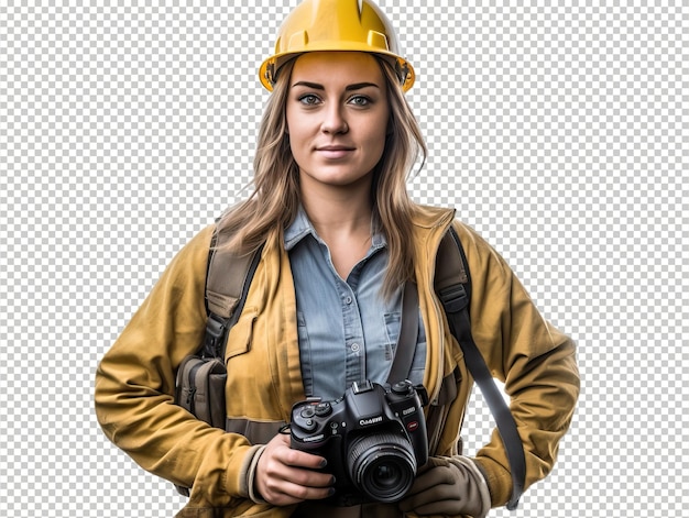 European woman construction worker psd transparent white
