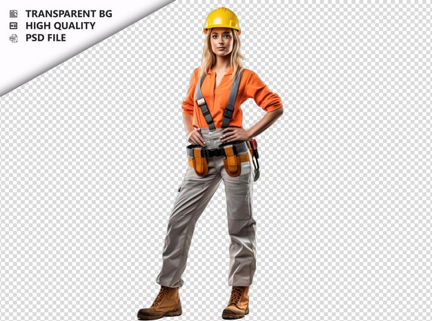 PSD european woman construction worker on white background wh