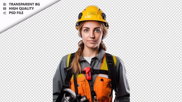 European woman electrician on white background white isol