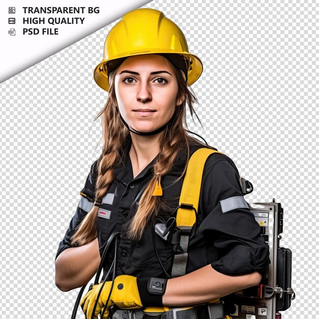 PSD european woman electrician on white background white isol