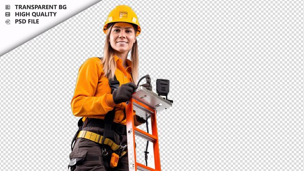 PSD european woman electrician on white background white isol