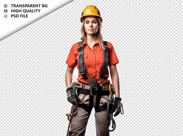 European woman electrician on white background white isol