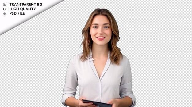 PSD european woman financial analyst on white background whit