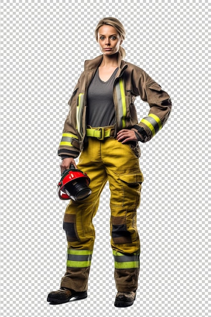 European woman firefighter psd transparent white isolate