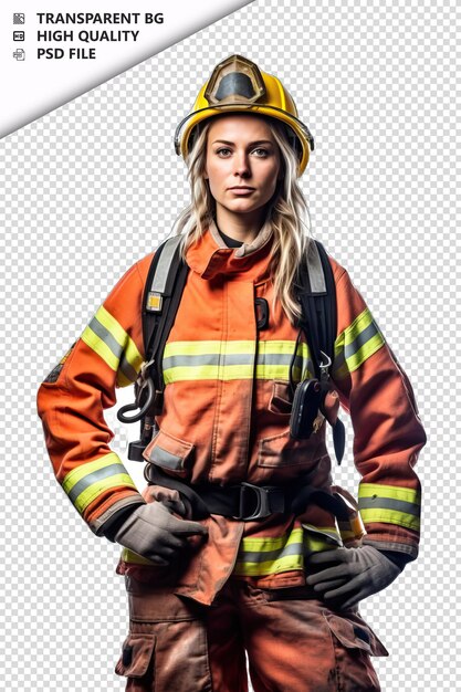 European woman firefighter on white background white isol