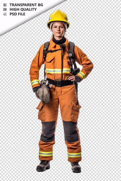 European woman firefighter on white background white isol