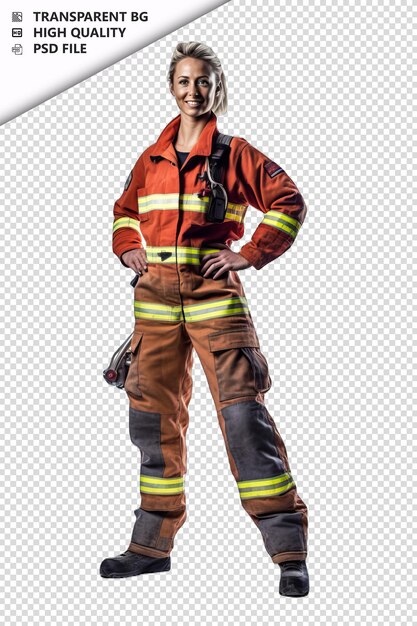 PSD european woman firefighter on white background white isol