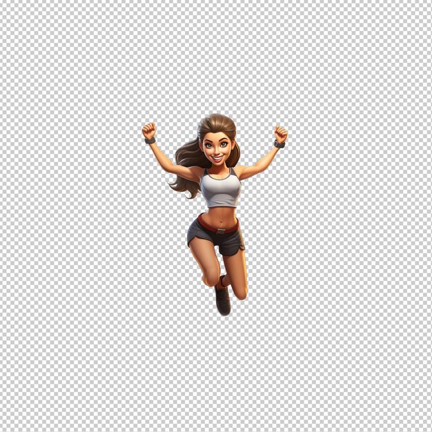 PSD european woman gymming 3d cartoon style transparent background