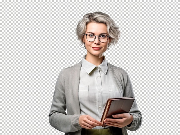 PSD european woman librarian psd transparent white isolated